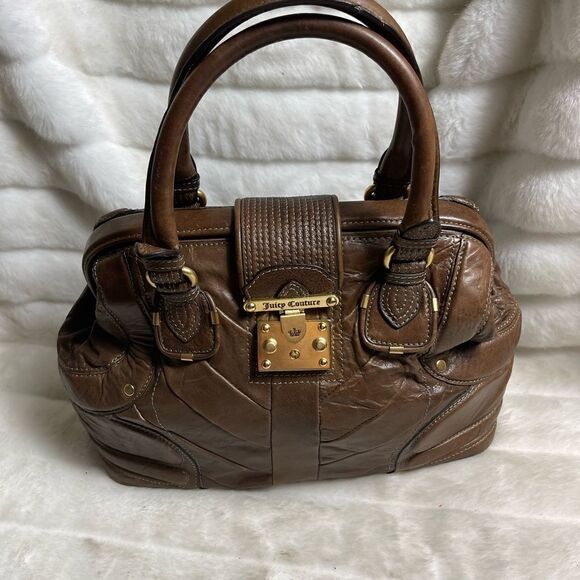 Vintage leather brown juicy Couture large satchel frame top crush lock . - Picture 4 of 16